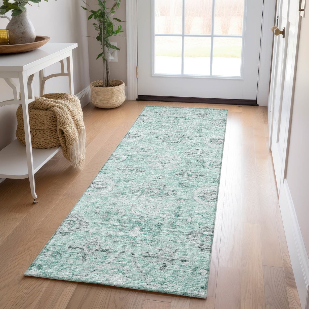 Luxury Washable Indoor/Outdoor Solace Teal 2'3" x 7'6" Runner Rug