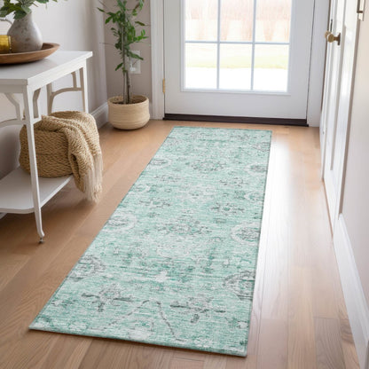 Luxury Washable Indoor/Outdoor Solace Teal 2'3" x 7'6" Runner Rug