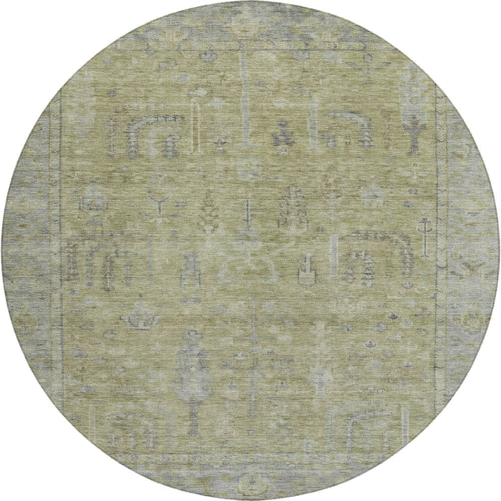 Luxury Washable Indoor/Outdoor Solace Aloe 8' x 8' Round Rug