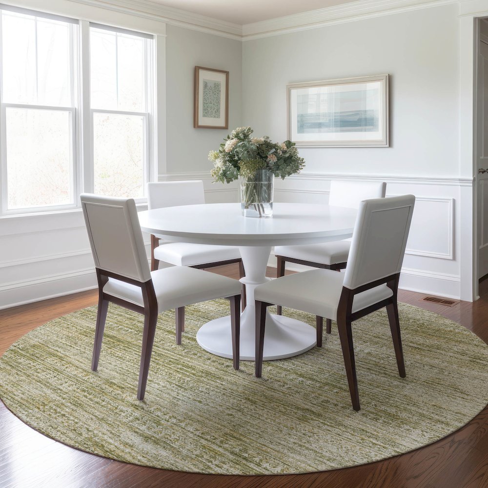 Luxury Washable Indoor/Outdoor Solace Aloe 8' x 8' Round Rug