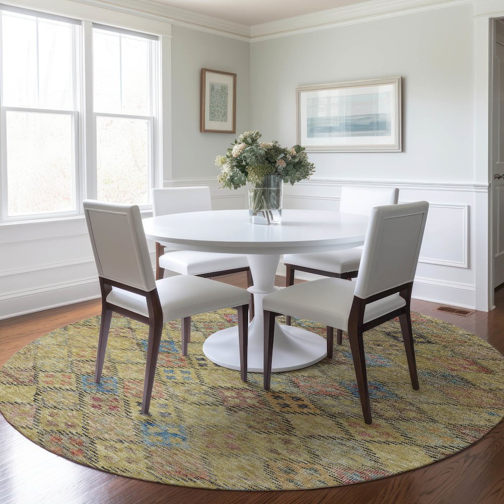 Luxury Washable Indoor/Outdoor Solace Gold 8' x 8' Round Rug