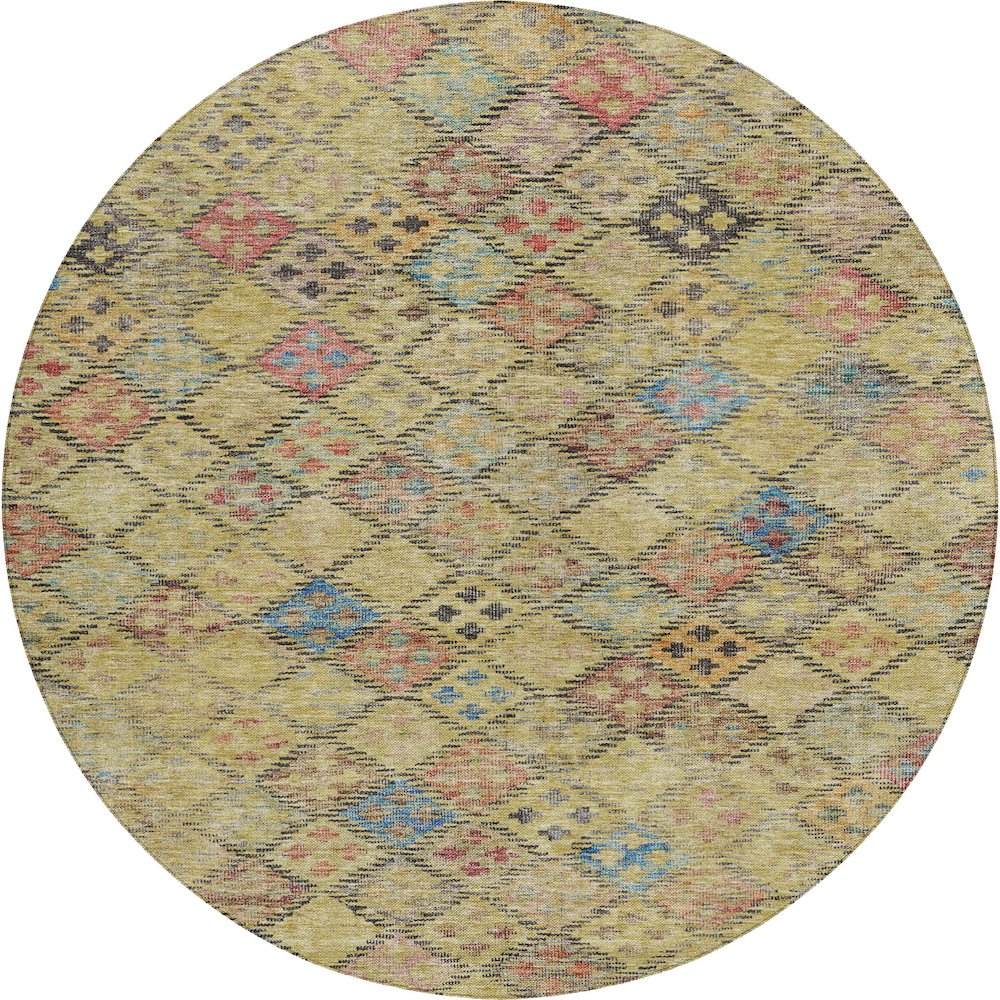 Luxury Washable Indoor/Outdoor Solace Gold 8' x 8' Round Rug