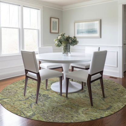 Luxury Washable Indoor/Outdoor Solace Aloe 8' x 8' Round Rug