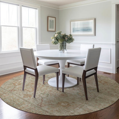 Luxury Washable Indoor/Outdoor Solace Beige 8' x 8' Round Rug