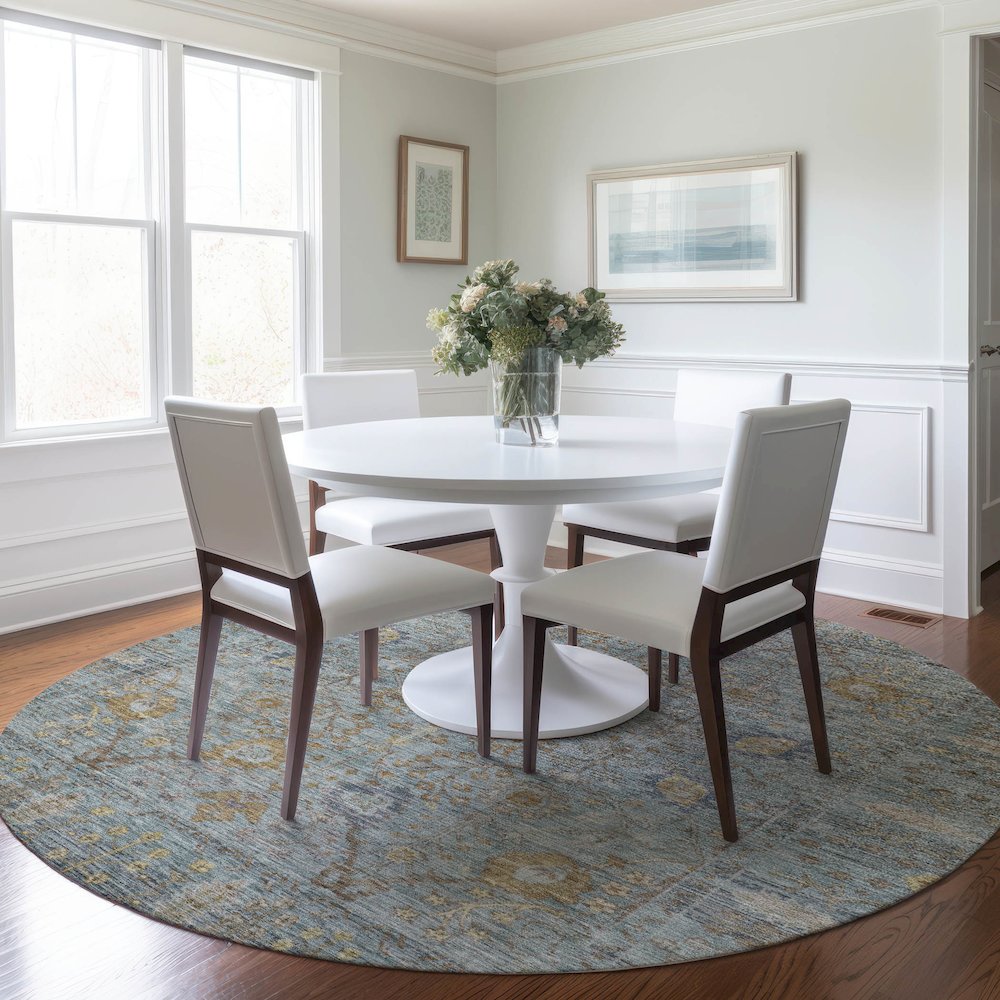 Luxury Washable Indoor/Outdoor Solace Teal 8' x 8' Round Rug