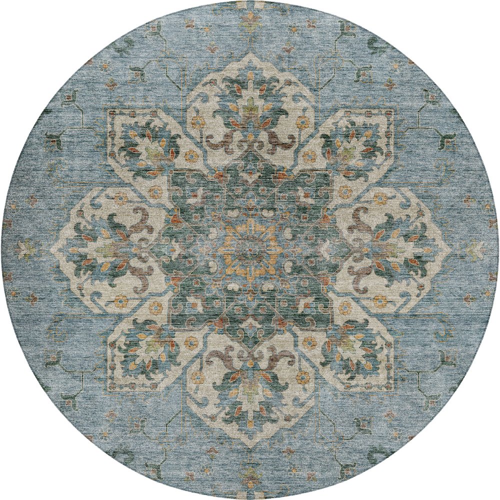 Indoor/Outdoor Silk Road Aqua 8' x 8' Round Rug