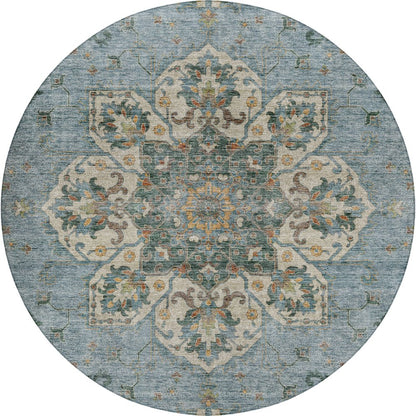 Indoor/Outdoor Silk Road Aqua 8' x 8' Round Rug