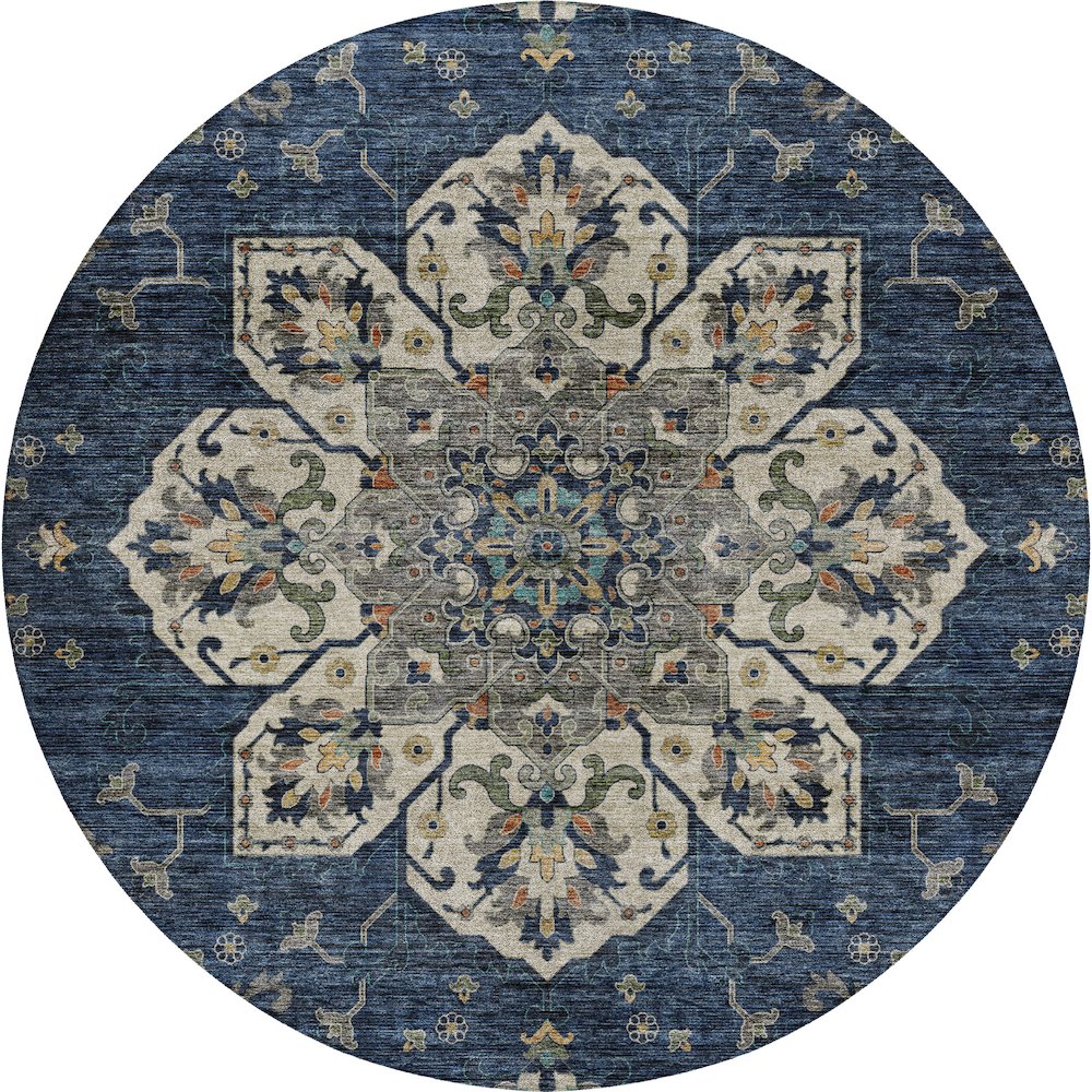Indoor/Outdoor Silk Road Navy 8' x 8' Round Rug