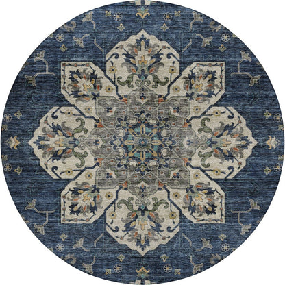 Indoor/Outdoor Silk Road Navy 8' x 8' Round Rug