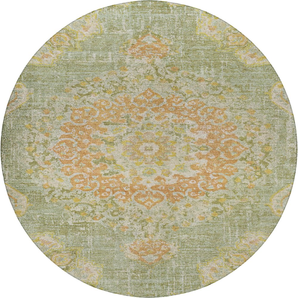 Luxury Washable Indoor/Outdoor Tabrook Aloe 8' x 8' Round Rug