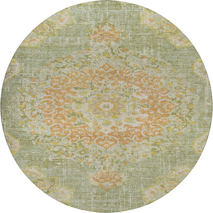 Luxury Washable Indoor/Outdoor Tabrook Aloe 8' x 8' Round Rug