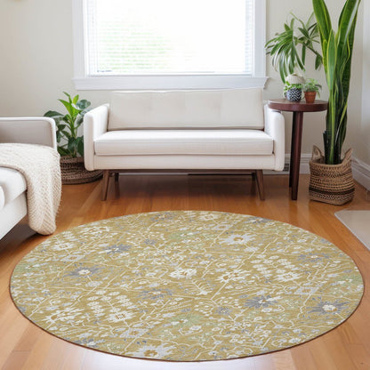 Luxury Washable Indoor/Outdoor Tabrook Gold 8' x 8' Round Rug