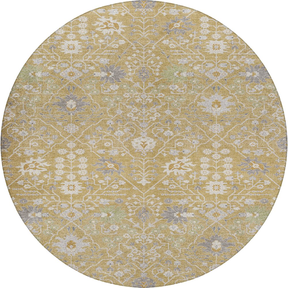 Luxury Washable Indoor/Outdoor Tabrook Gold 8' x 8' Round Rug