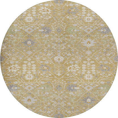 Luxury Washable Indoor/Outdoor Tabrook Gold 8' x 8' Round Rug