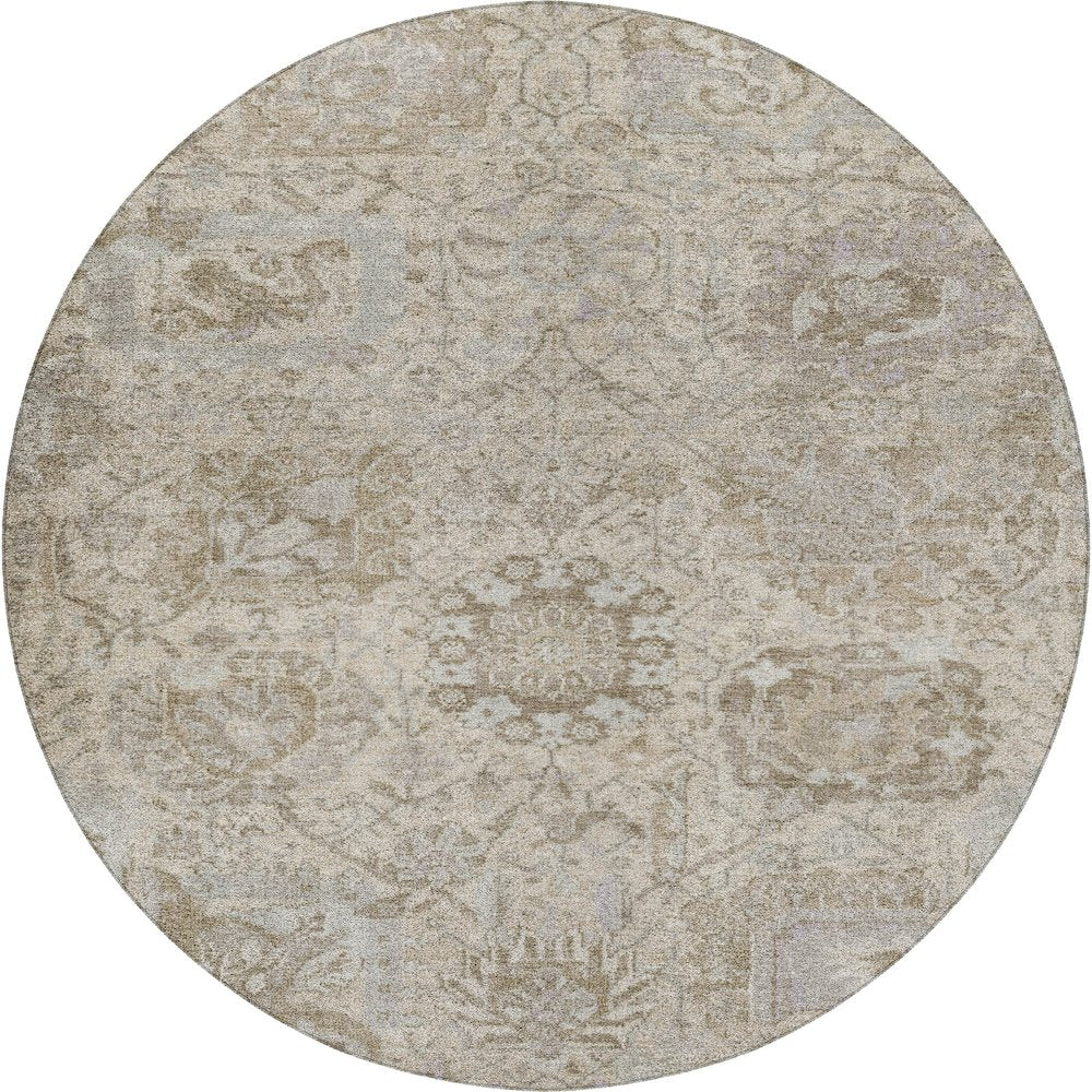 Luxury Washable Indoor/Outdoor Tabrook Ivory 8' x 8' Round Rug