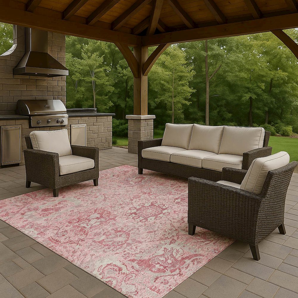 Luxury Washable Indoor/Outdoor Tabrook Pink 2'6" x 3'10" Rug