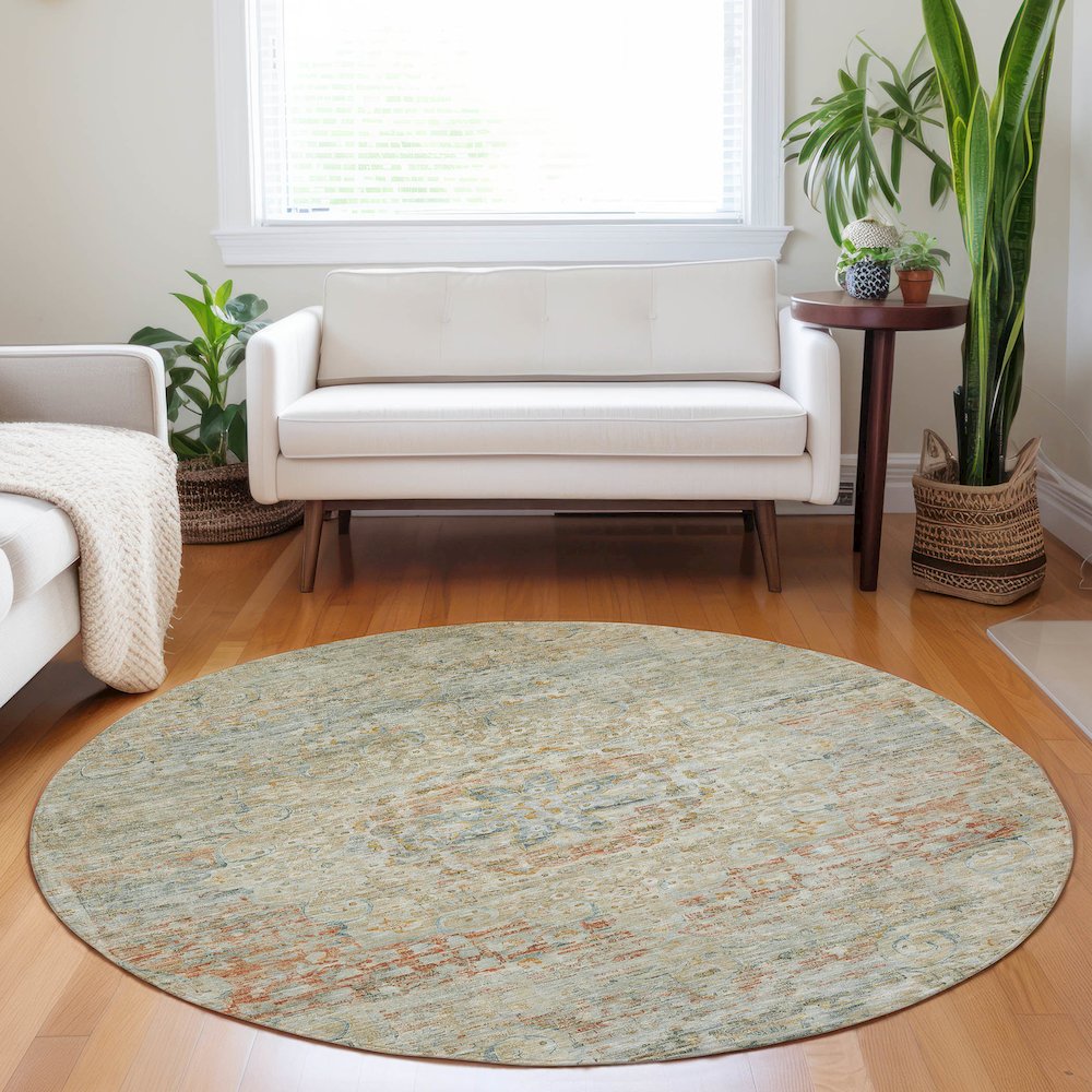 Luxury Washable Indoor/Outdoor Tabrook Tan 8' x 8' Round Rug
