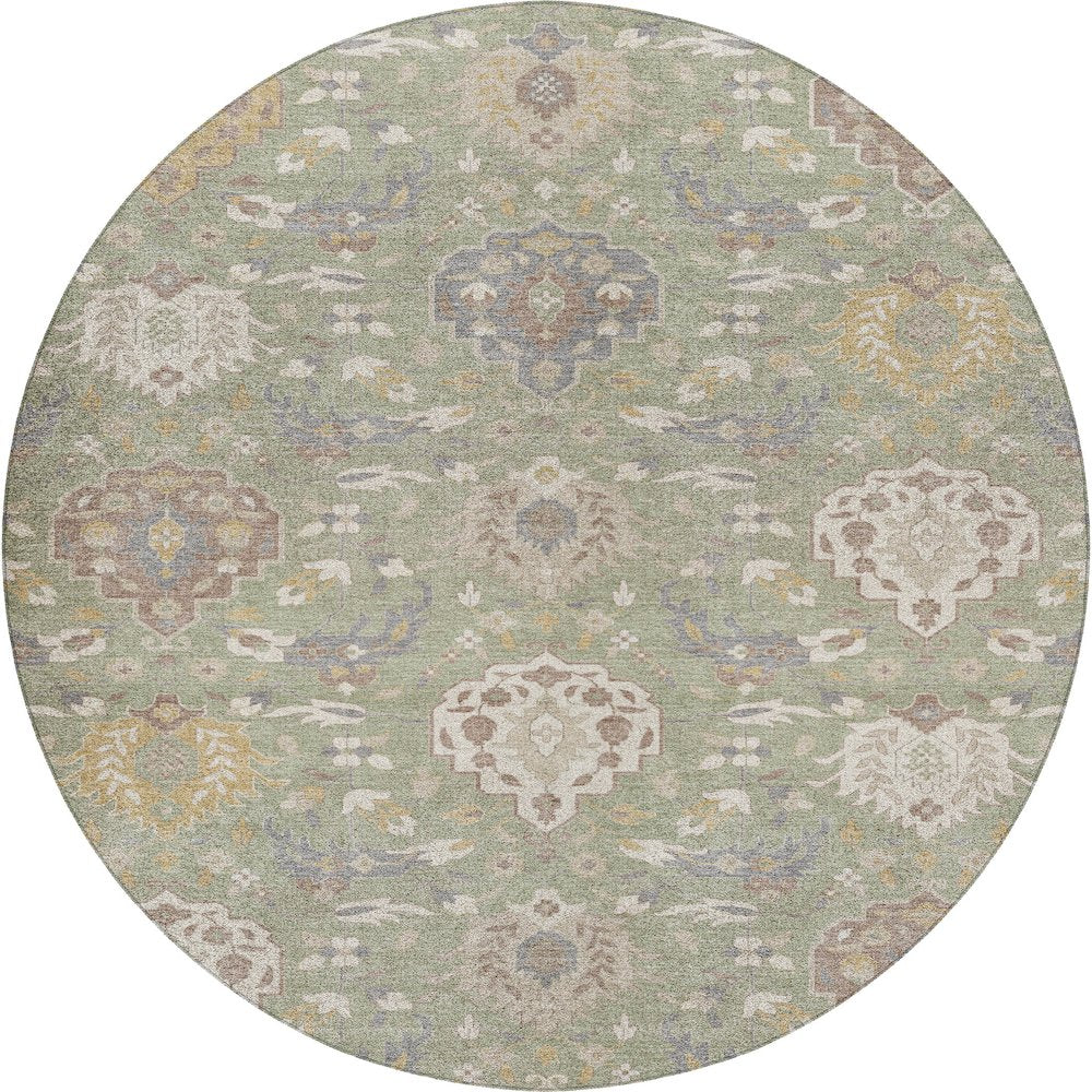 Luxury Washable Indoor/Outdoor Tabrook Aloe 8' x 8' Round Rug