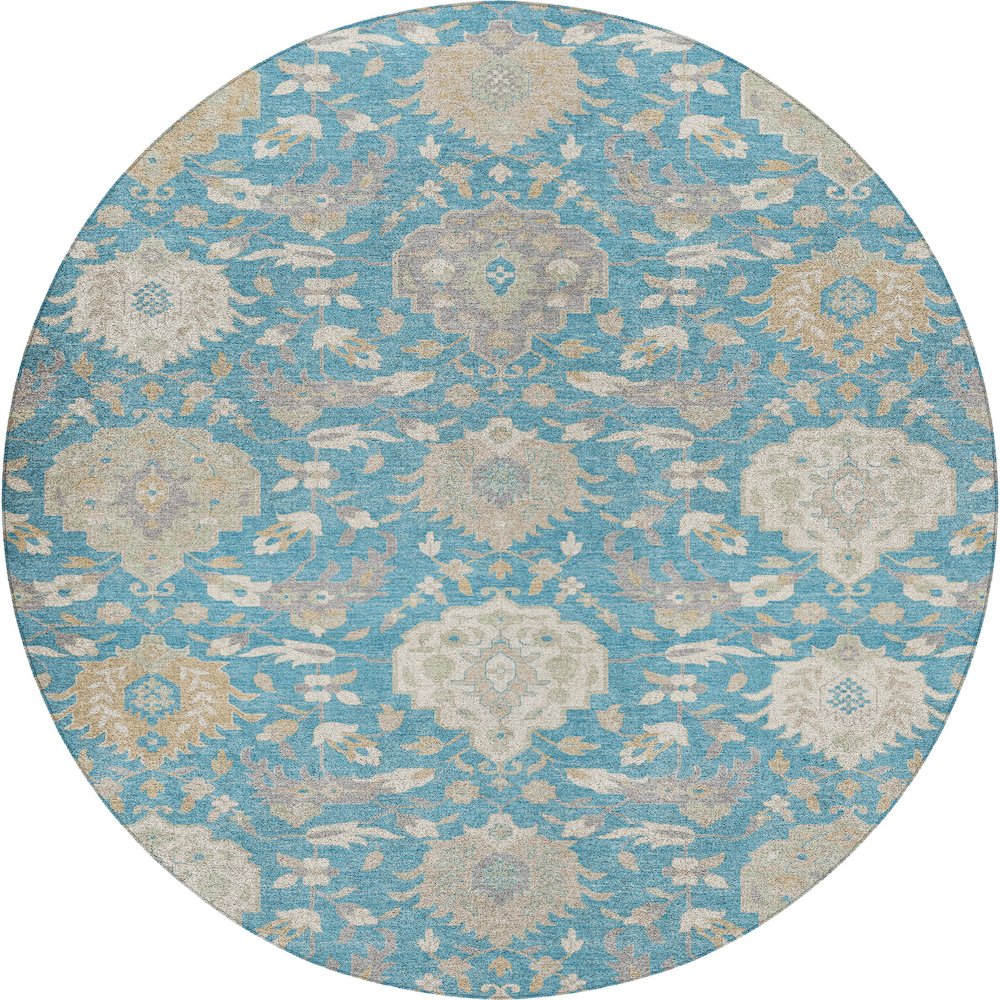 Luxury Washable Indoor/Outdoor Tabrook Blue 8' x 8' Round Rug