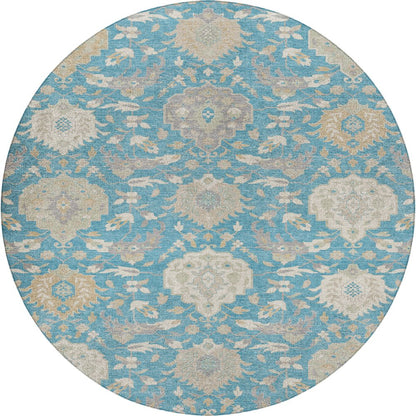 Luxury Washable Indoor/Outdoor Tabrook Blue 8' x 8' Round Rug