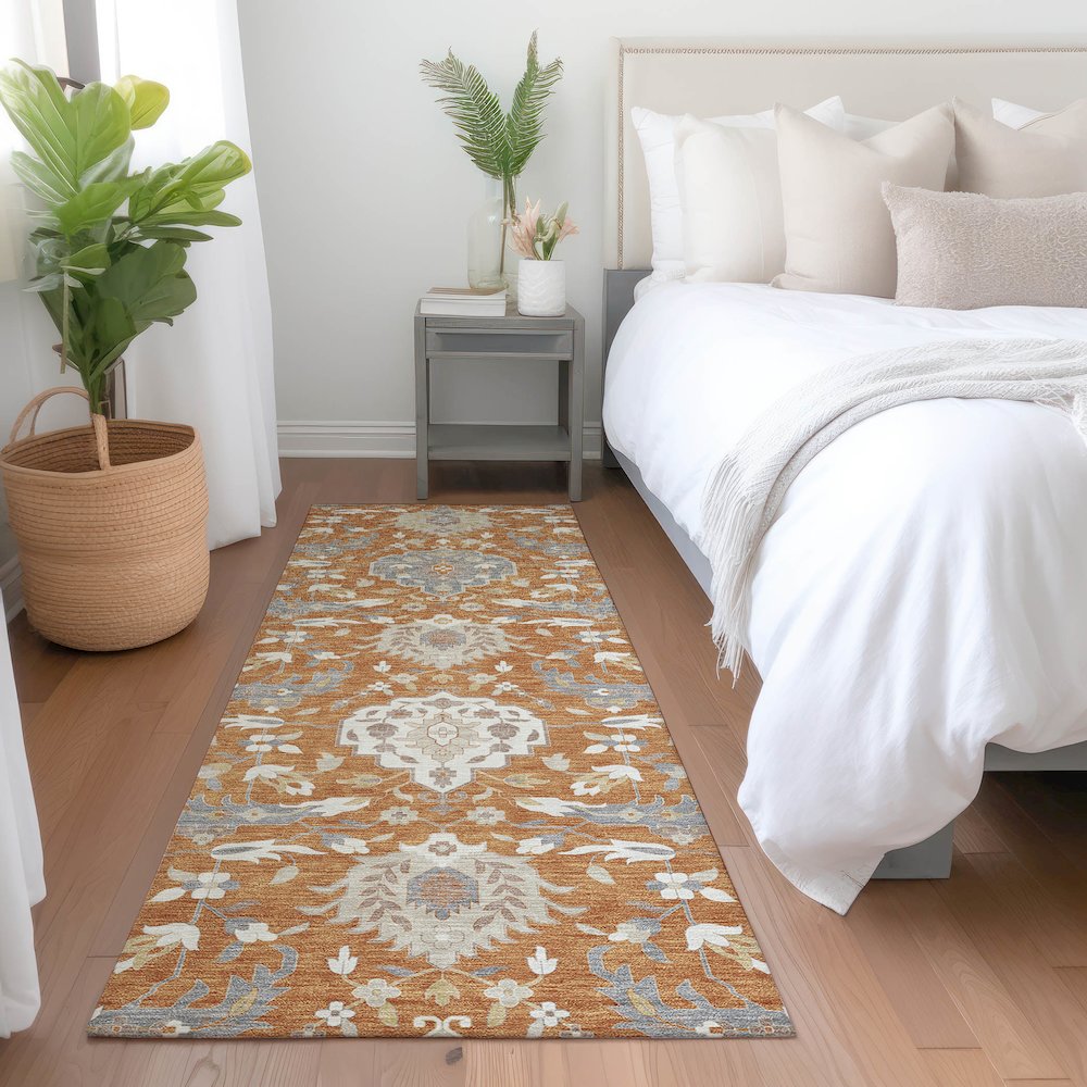 Luxury Washable Indoor/Outdoor Tabrook Copper 2'3" x 7'6" Runner Rug