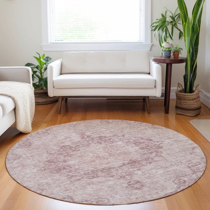 Luxury Washable Indoor/Outdoor Tabrook Pink 8' x 8' Round Rug