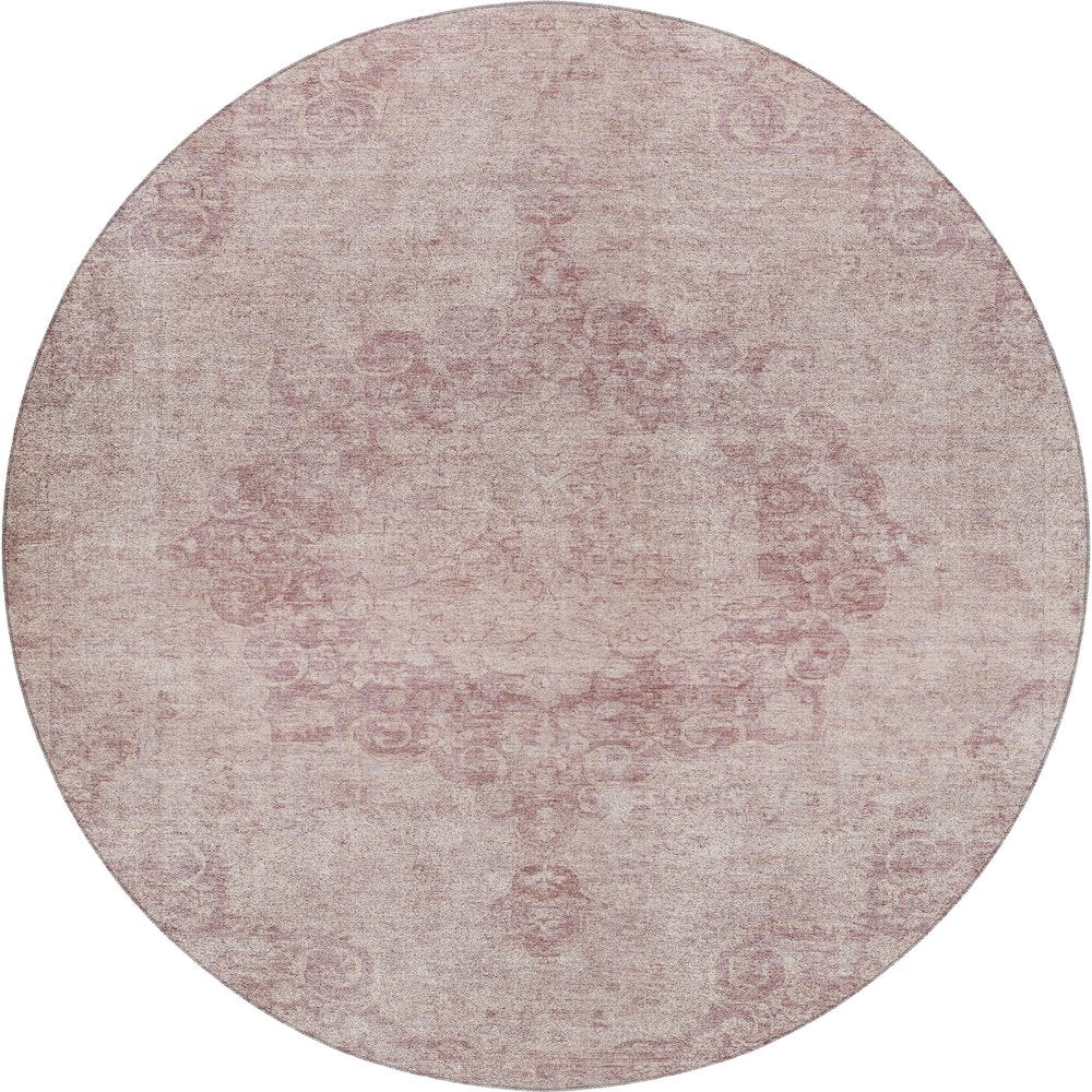 Luxury Washable Indoor/Outdoor Tabrook Pink 8' x 8' Round Rug