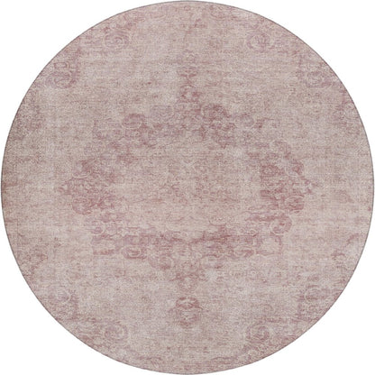 Luxury Washable Indoor/Outdoor Tabrook Pink 8' x 8' Round Rug