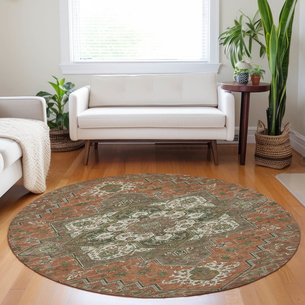 Luxury Washable Indoor/Outdoor Tabrook Rust 8' x 8' Round Rug
