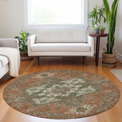Luxury Washable Indoor/Outdoor Tabrook Rust 8' x 8' Round Rug