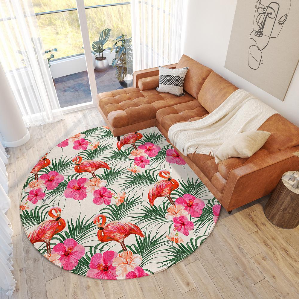 Indoor/Outdoor Tropics TC12 Ivory Washable 8' x 8' Round Rug