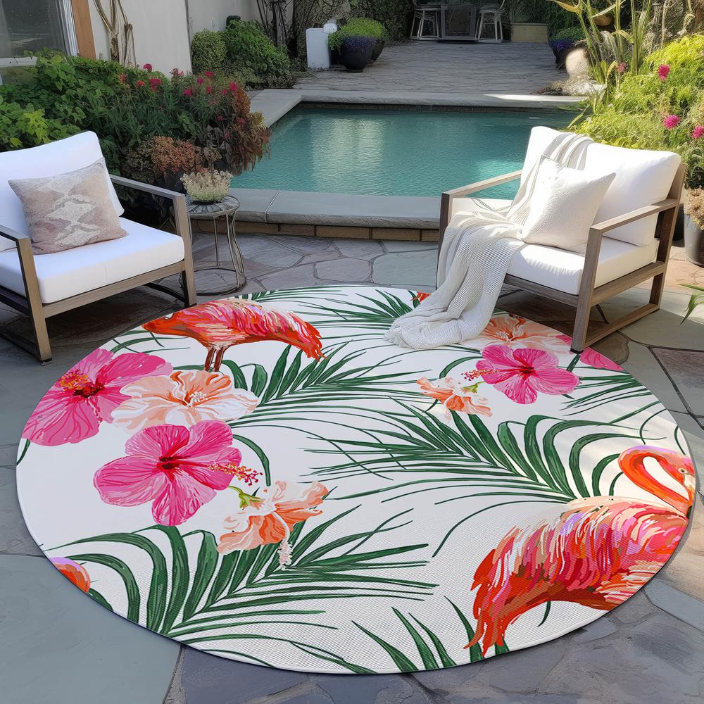 Indoor/Outdoor Tropics TC12 Ivory Washable 8' x 8' Round Rug