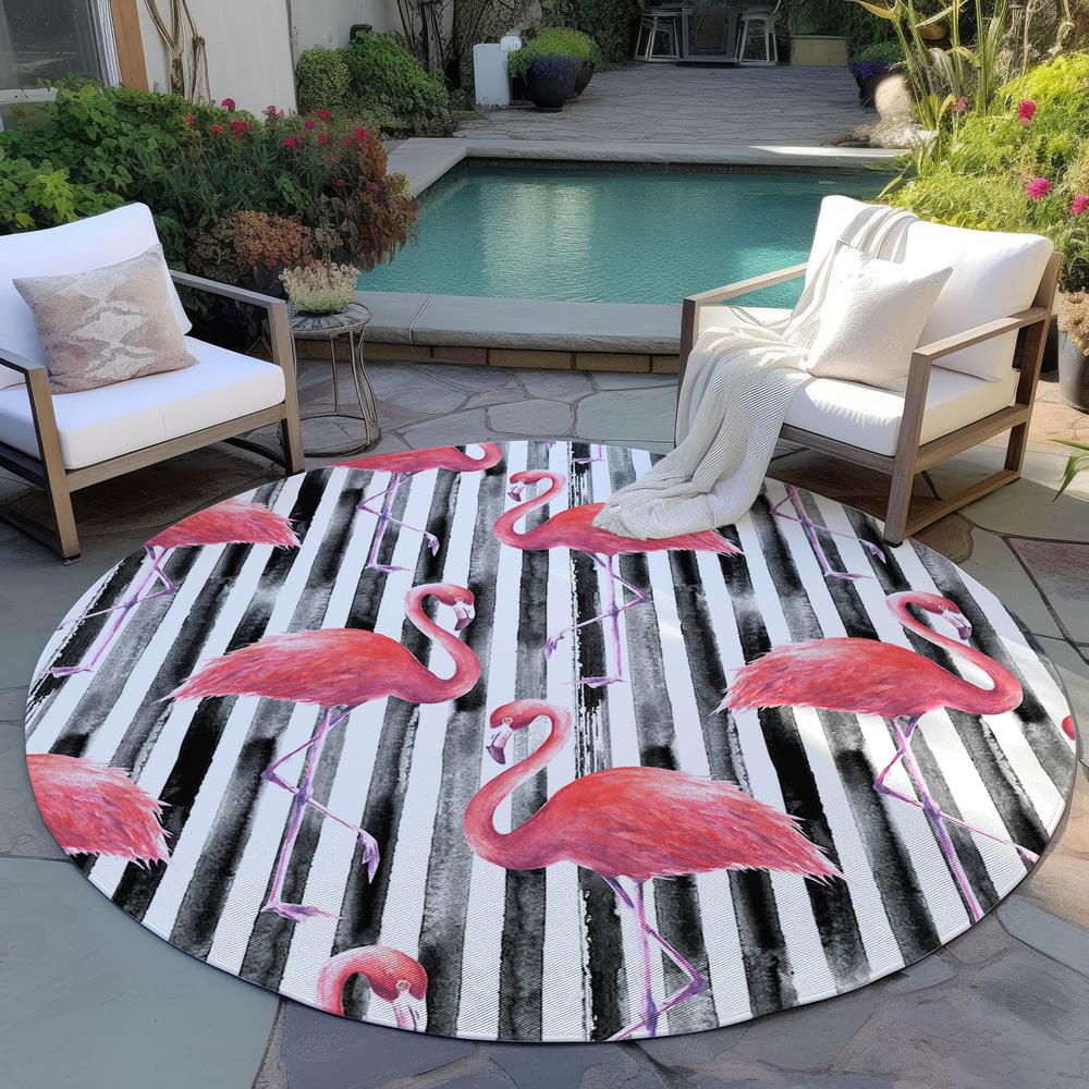 Indoor/Outdoor Tropics TC9 Black Washable 8' x 8' Round Rug
