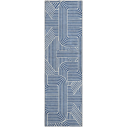 Luxury Washable Indoor/Outdoor The Reserve Navy 2'3" x 7'6" Runner Rug