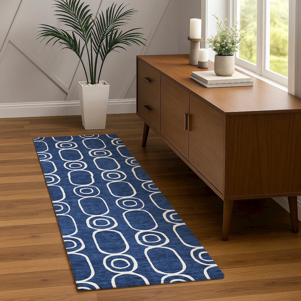 Luxury Washable Indoor/Outdoor The Reserve Navy 2'3" x 7'6" Runner Rug