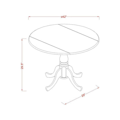 Round Table, Two Drop Leaves, Wirebrushed Black Finish, Solid Wood, 42-Inch
