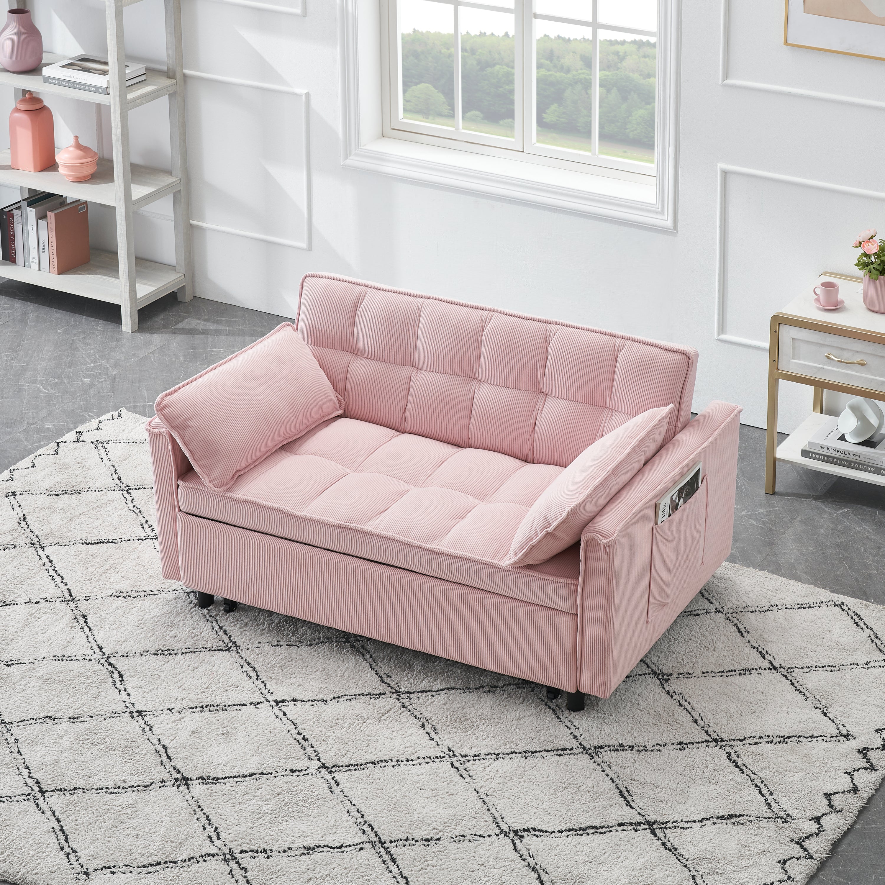 Folding sofa bed with adjustable back access to sofa recliner single bed Adult Modern chair bed ,pink