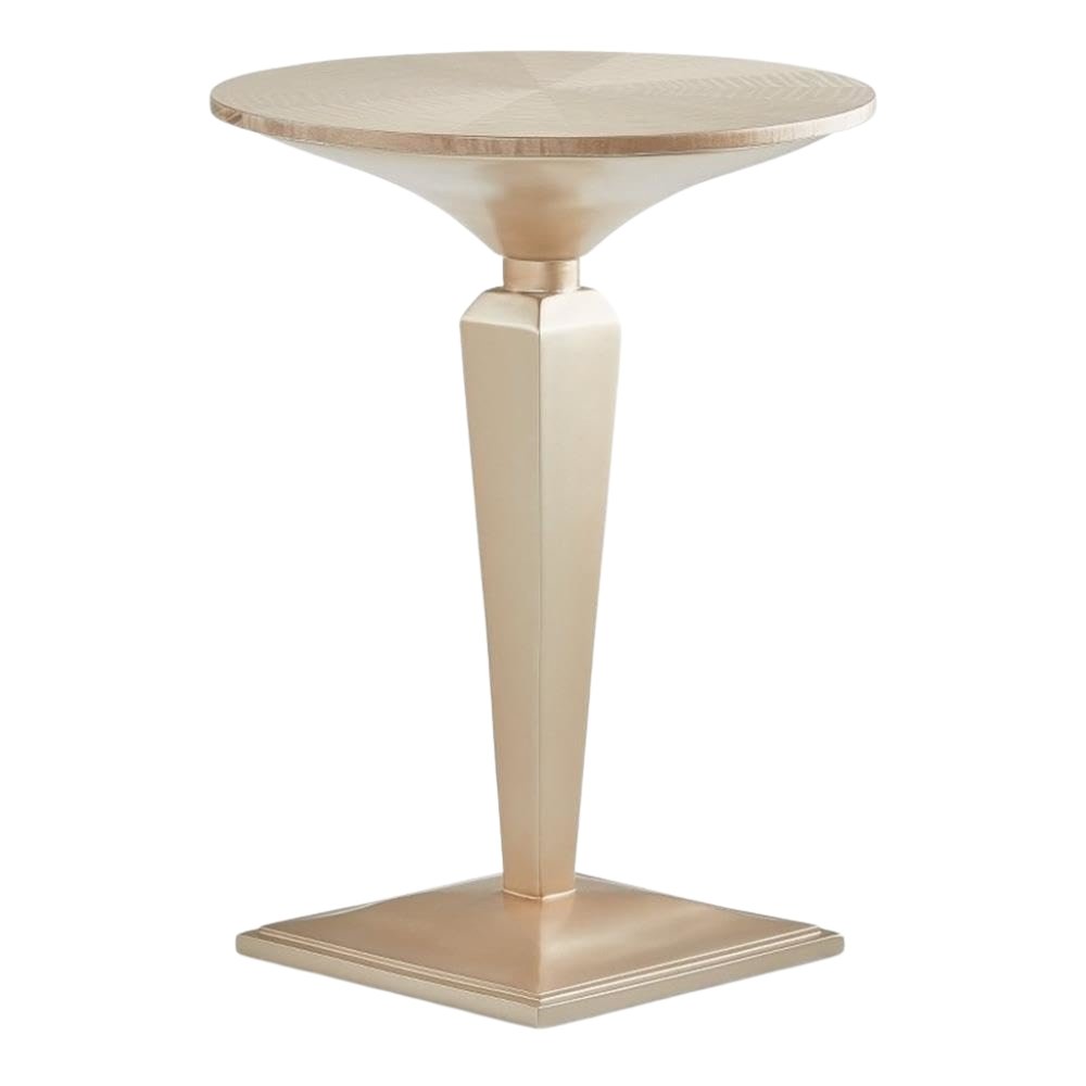 Round Accent Table – Light Wood Side Table with Small Pedestal Base