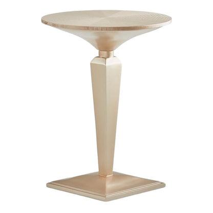 Round Accent Table – Light Wood Side Table with Small Pedestal Base