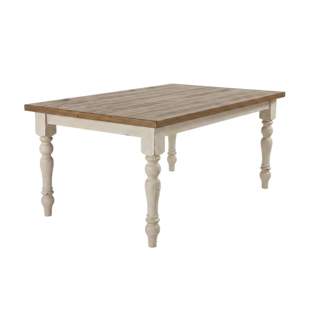Antique White and Distressed Oak 6-Piece Dining Set with Chairs and Bench