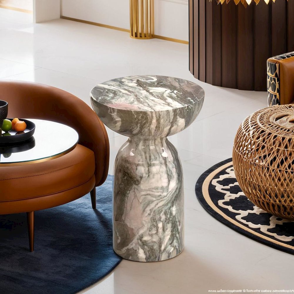 Sophisticated Grey and Blush Marble Side Table with Durable Concrete Design