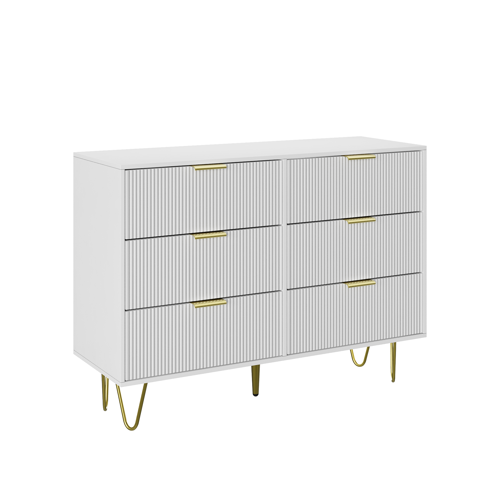 Modern white 6 Drawers for Bedroom,small size Wooden drawers with Gold Handles,  Chest Dresser with Deep Drawers for living room