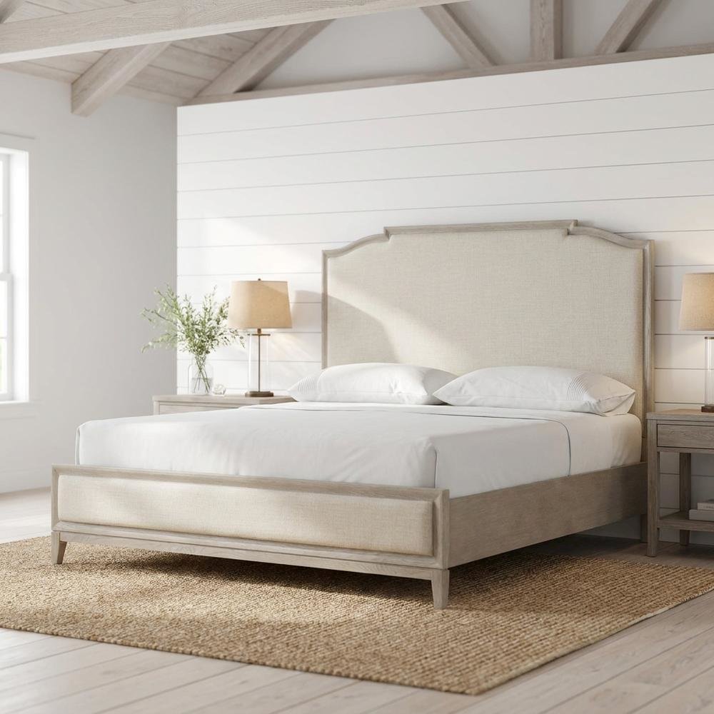 King-sized Panel Bed in Rolling Fog Gray with Distressed Finish