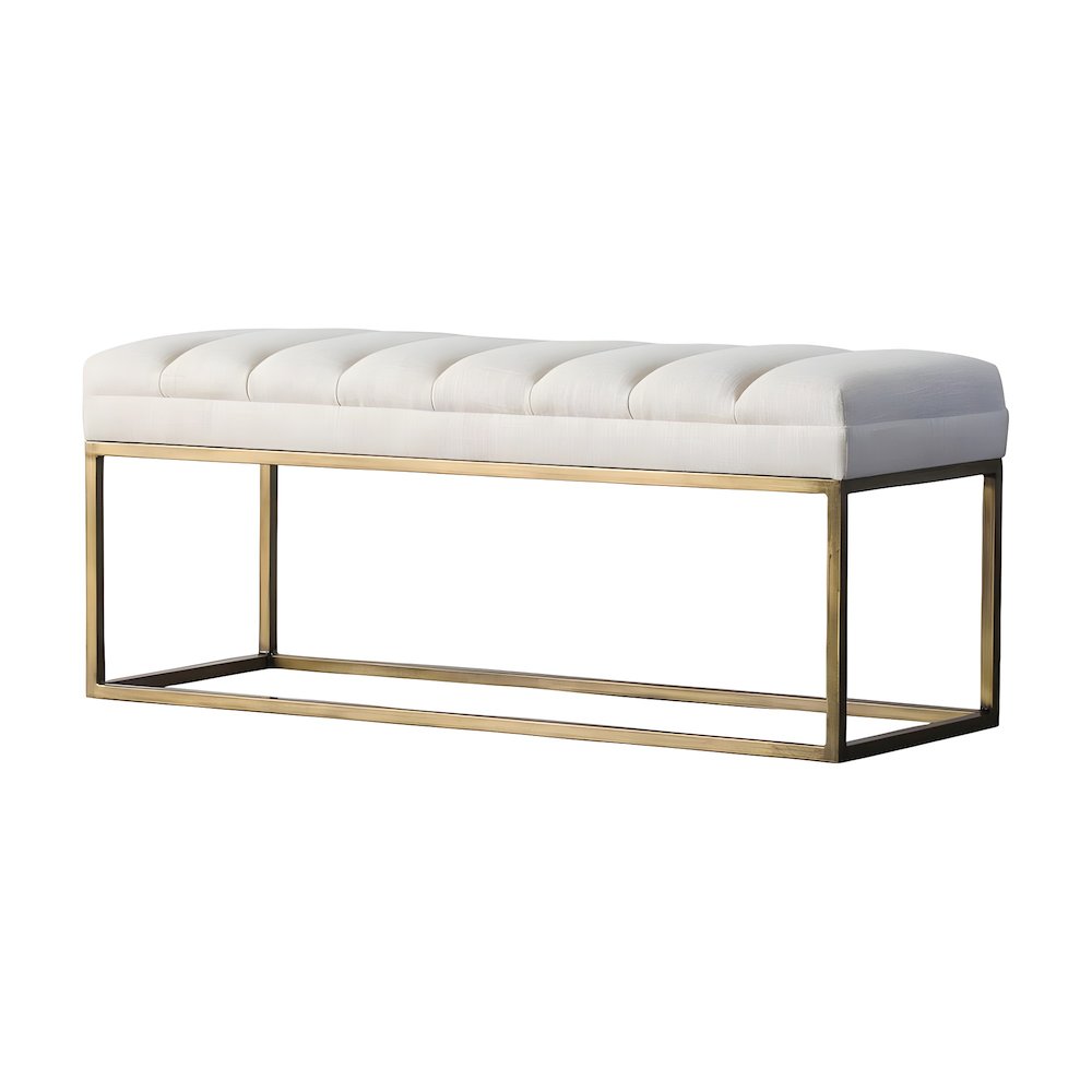 Fabric-Upholstered Dining Bench with Channel-Stitched Seat, Shortbread