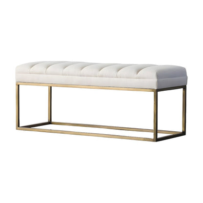 Fabric-Upholstered Dining Bench with Channel-Stitched Seat, Shortbread