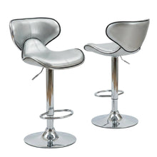 Silver Leatherette Adjustable Swivel Barstool with Chrome Base, Set of 2