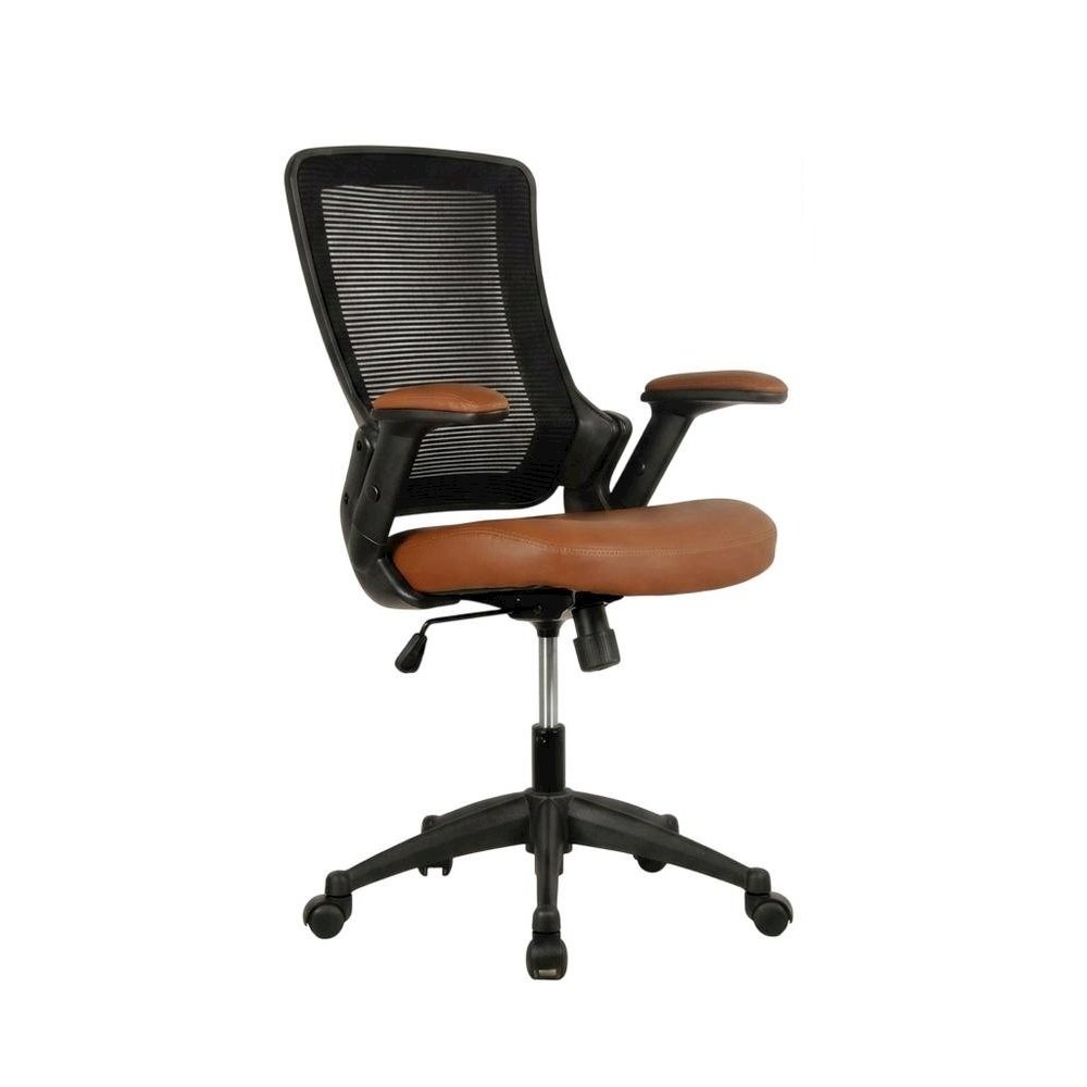 Brown Mesh Mid-Back Office Chair with Height-Adjustable Arms
