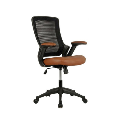 Brown Mesh Mid-Back Office Chair with Height-Adjustable Arms