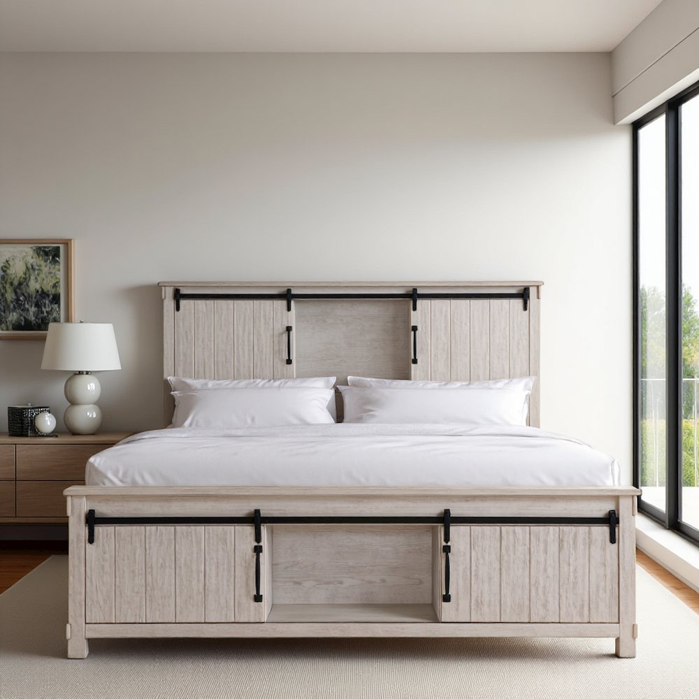 White Queen Bed Frame with Ample Storage - Elegant Design