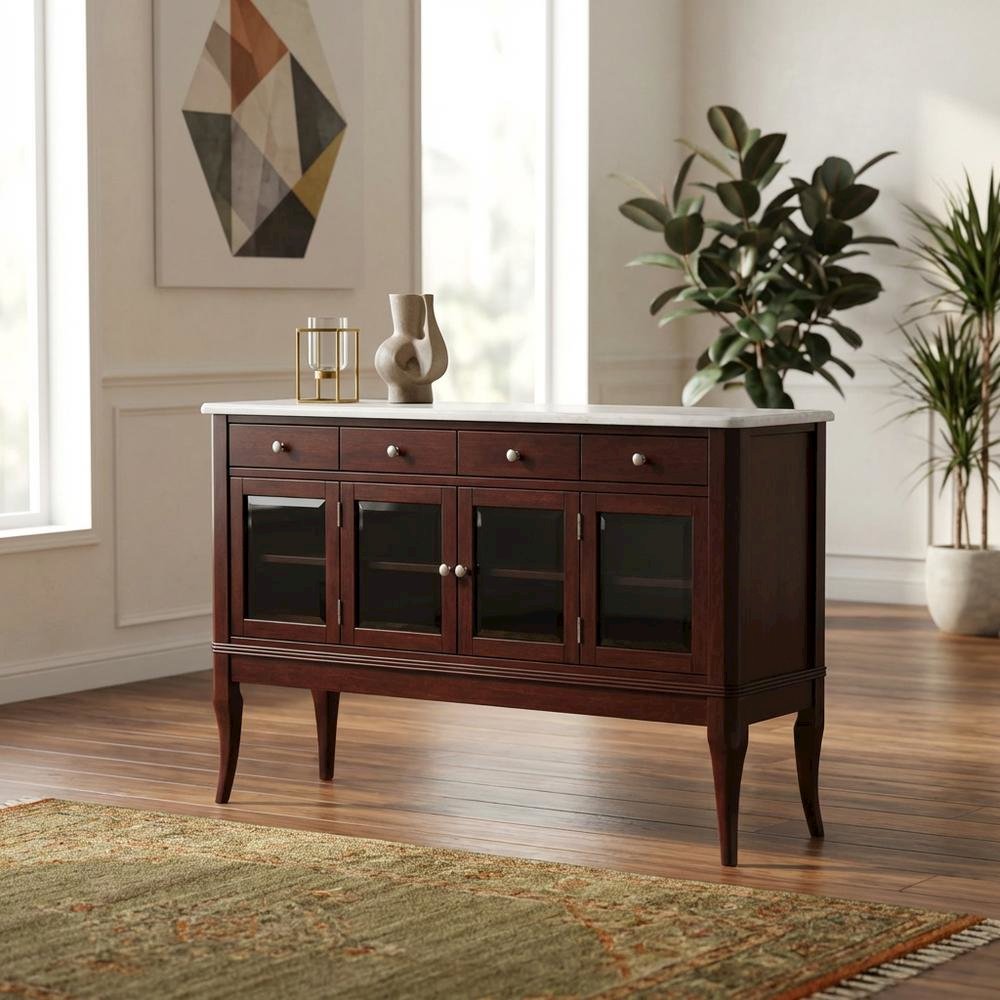 Merlot Cherry Finish Sideboard with Spacious Storage and Elegant Design